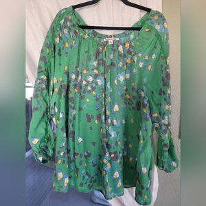 Anthropologie Style Green Floral Blouse